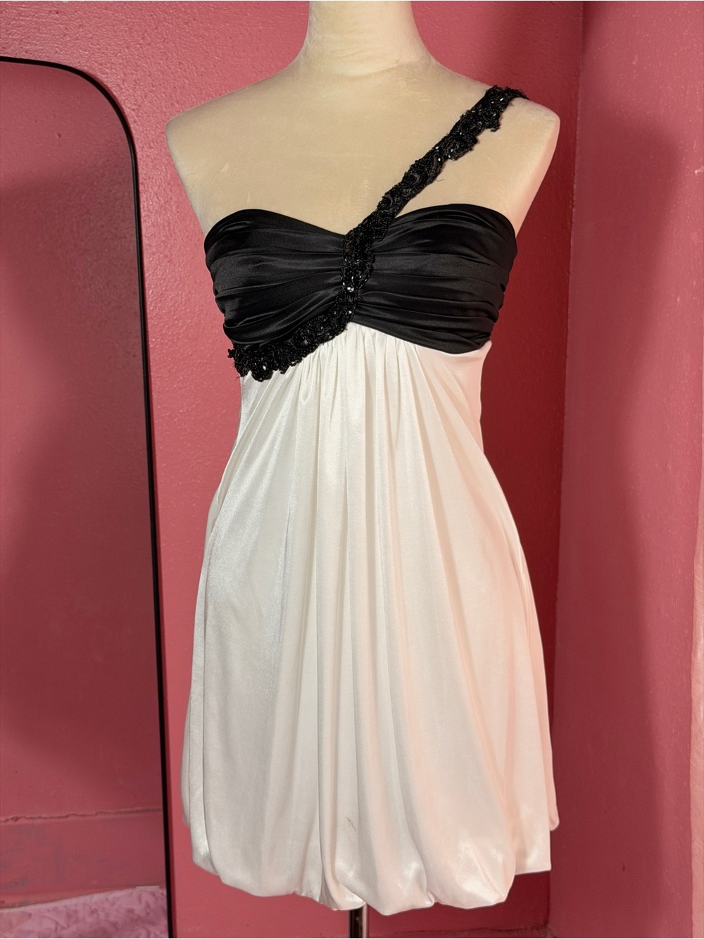 Vintage Y2K B Smart One Shoulder Mini Bubble Hem Dress